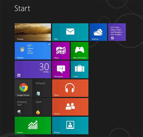Windows 8 Start Screen with Live Tiles